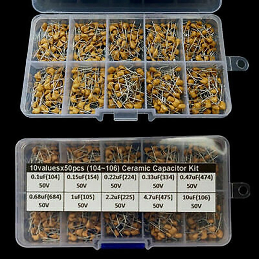 Ceramic Capacitor 10 Value Kit – Pack Of 500pcs 0.1uF~10uF 50V Assorted Kit