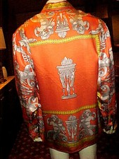 VINTAGE MENS VERSAI BLACK LABEL SILK SHIRT MULTICOLOR UNIQUE GREEK THEME LG