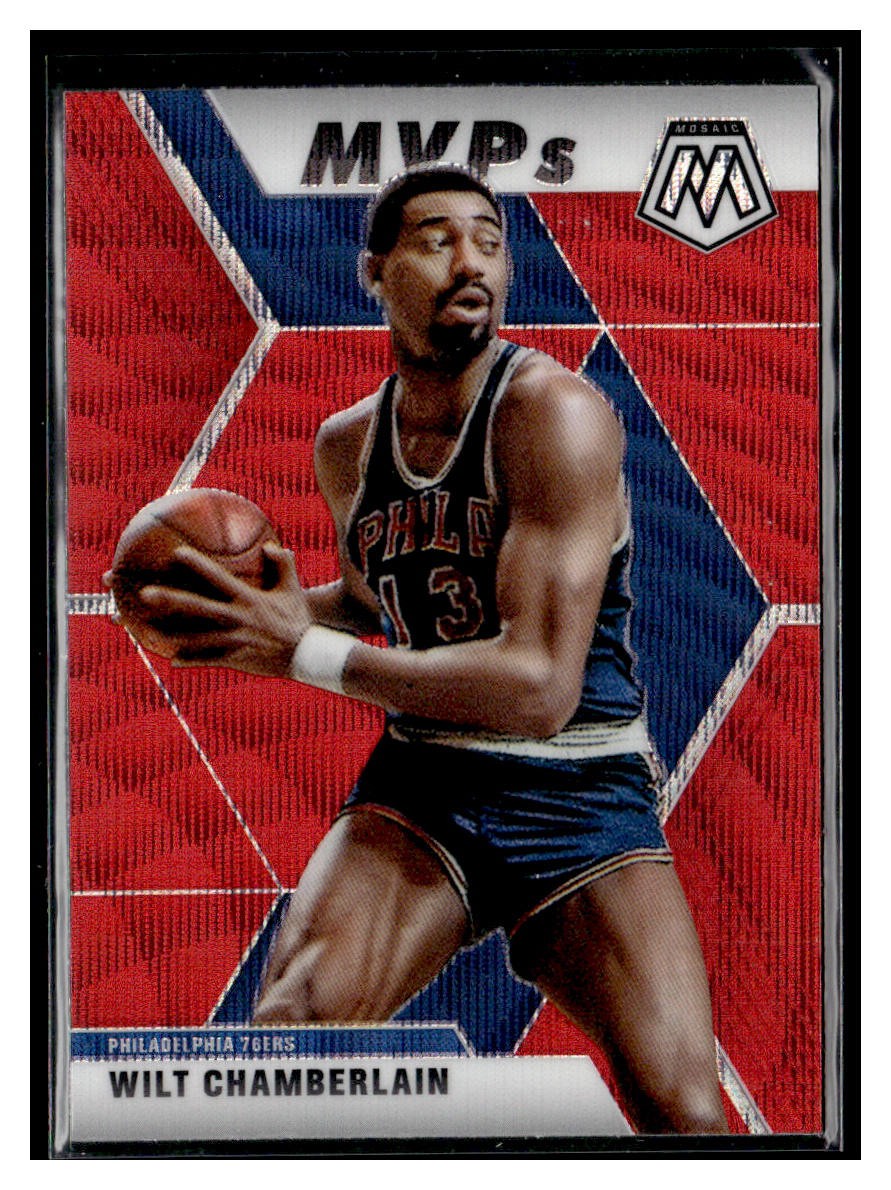 2019-20 Panini Mosaic #300 Wilt Chamberlain Red Wave Prizm Philadelphia 76ers