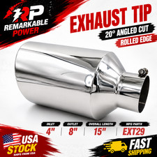 Inlet 4 Outlet 8 15 Exhaust Tip Single Layer 20 Angled Cut Rolled Edge New