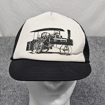 Trucker Hat Mens Regular White Black Case Steam Engine Tractor Vintage