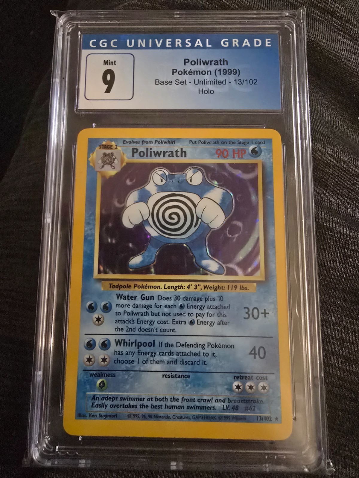 CGC 9 MINT Poliwrath 13/102 Base Set Holo Pokemon Card