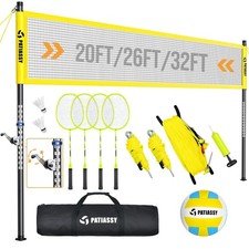 Volleyball Badminton Net Set Combo for Backyard Beach, 2-in-1 Adjustable Net ...