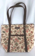 Longaberger Homestead Canvas Shoulder Bag Off White with Fall Leaves Pattern