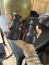 Antique Black Leather Covered Opera Glasses Theatre Binoculars Central Focused