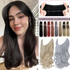100 Real Natural as Human Invisible Wire in Hair Extensions Half Head One Piece