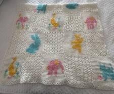 Baby Blanket, Multi Color Baby Animals, Handcrafted 51" x 28"