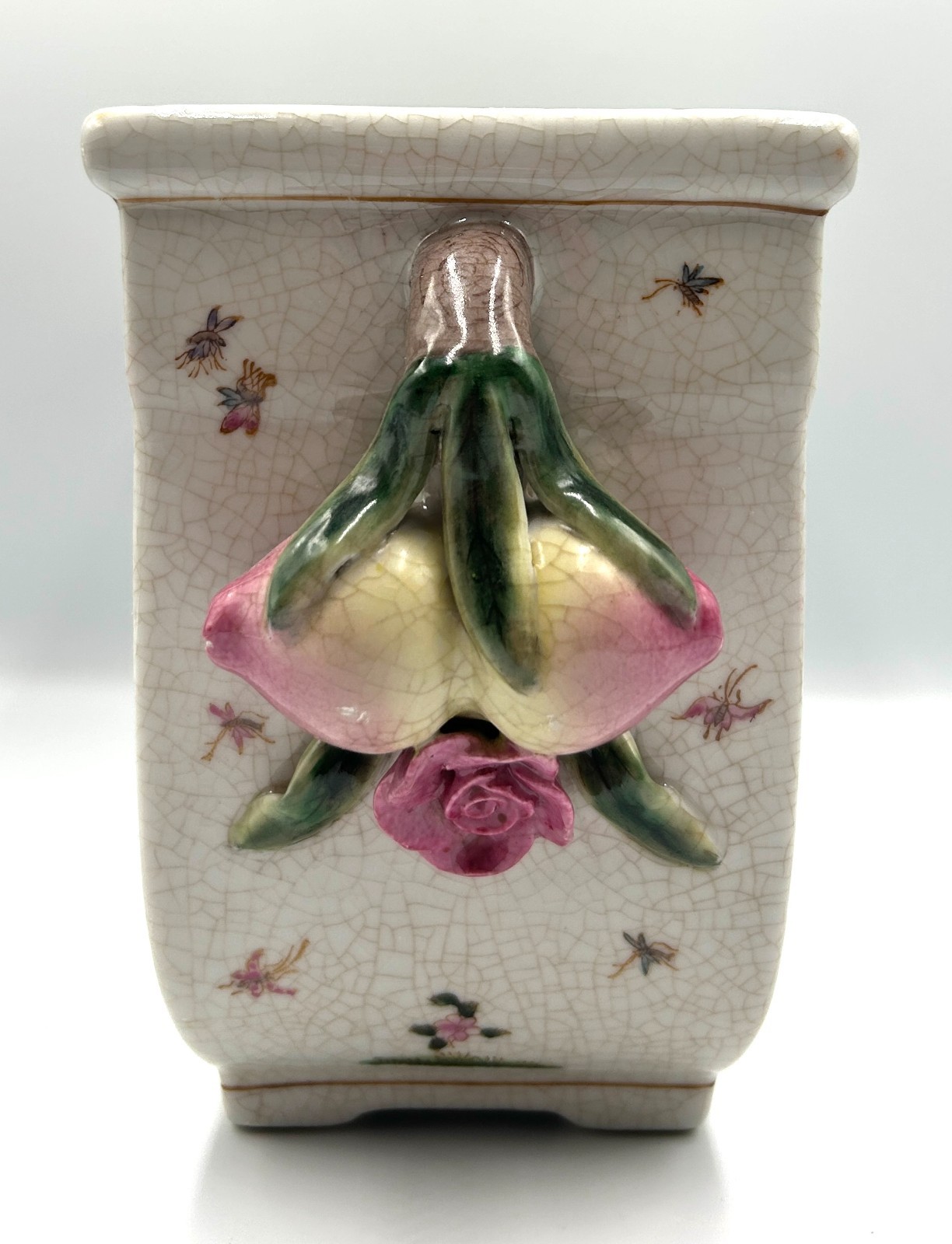 Vintage Chinoiserie Planter Fruits Flowers Birds Cachepot Ceramic Huarong Studio