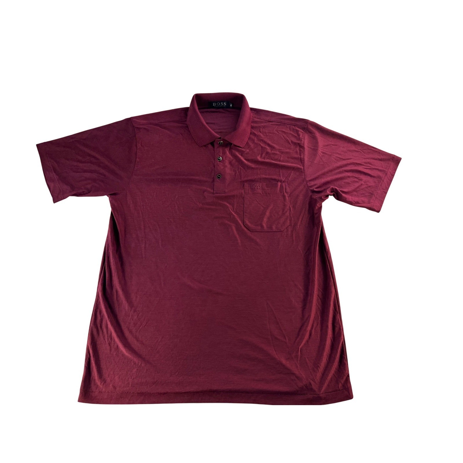 BOSS Hugo Boss Mens Burgundy Short Sleeve Silk Polo Shirt Pocket Logo Size XL