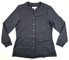 Koi By Kathy Peterson Scrub Top Size M - Gray Floral Textured Imprint Button EUC