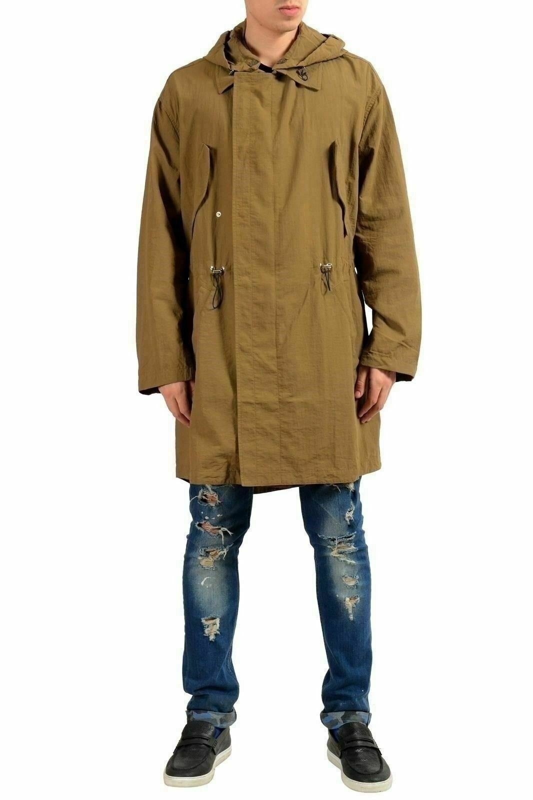 Мужская ветровка-пальто с капюшоном на молнии из коллекции Versace оливково-зеленого цвета US S IT 48 45290₽