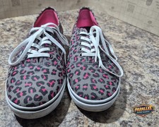 Vans Authentic Lo Pro Leopard Print Trainers Grey Neon Pink Women’s UK 6 Skate S