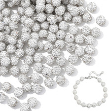 100 PCS 10Mm Rhinestone Beads, White Shiny round Shamballa Disco Ball Sparkling