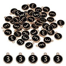 3 Number Charm, 50 Pcs Double Sided Number Charm Pendant for Bracelet DIY Black