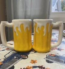 Zak! 2-12oz Ceramic Coffee Mug Cups Mug Yellow White Unique Set New