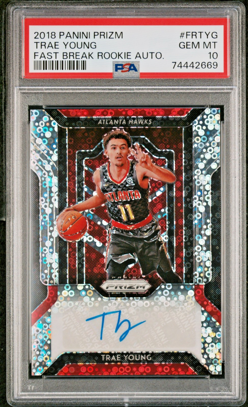 2018 Prizm Trae Young Fast Break Rookie Auto PSA 10 SP Hawks RC Wizards Oklahoma