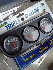 Trisco P-41017 Triple Gauge Amp Oil Pressure Water Temp Car Truck Hot Rod