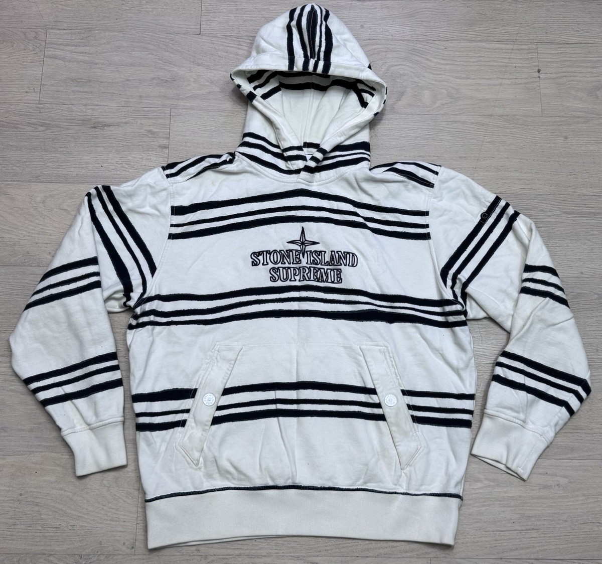 Supreme Stone Island Warp Stripe Hooded Sweatshirt White Black
