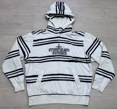 Supreme Stone Island Warp Stripe Hooded Sweatshirt White Black