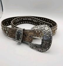 NOCONA Western Rhinestone Studded Cowgirl Hair on Hide Leather Belt N3442002 GUC