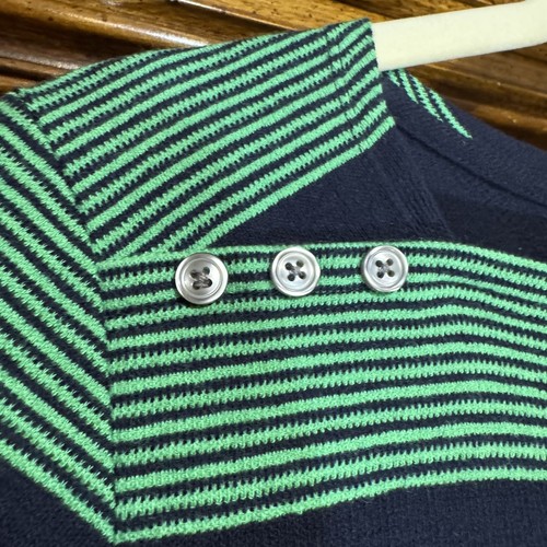 Talbots Sweater Womens XS Navy Green Striped Button Boatneck 3/4 Sleeve Cotton - Imagen 4 de 11