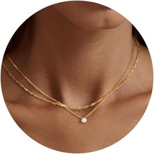 Dainty 14K Gold Plated/Silver Cubic Zirconia Necklaces for Women, Simple CZ Jewe
