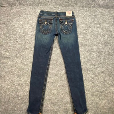 True Religion Julie Low Rise Skinny Jeans Dark Wash Contrast Stitch Size 27