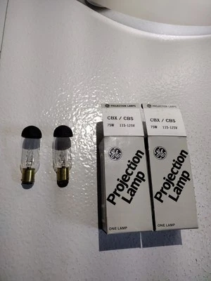 GE CBX CBS "2-pack" projector lamp projection bulb 115-125v 75w, NOS G.E. brand