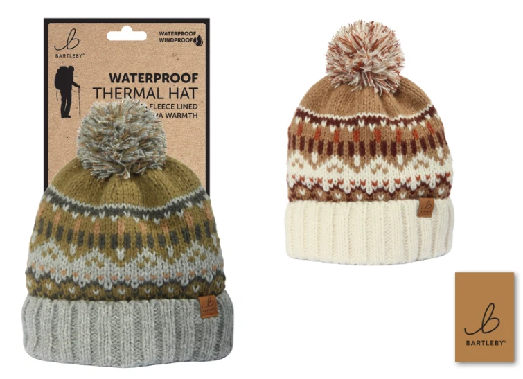 Bartleby Waterproof Sherpa Fleece Lined Patterned Bobble Hat Winter Womens WH900