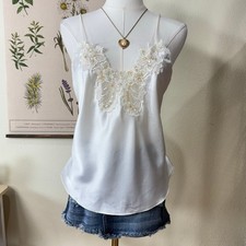Vintage Beaded Floral Lace Satin Cami Top Femme Coquette Romantic Dolly Dainty S