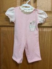 Health-tex Vintage Baby Girls 3 mo Pink/White Knit Romper Embroidered