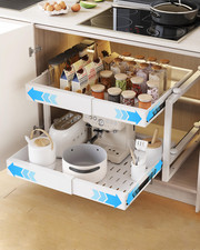 Expandable Pull out Cabinet Organiser 2 Drawers with Frame 30-51cm, Metal,White