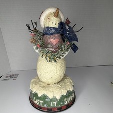 Musical Resin Snowman Figurine Let It Snow Christmas Decor Blue Scarf Red Hat