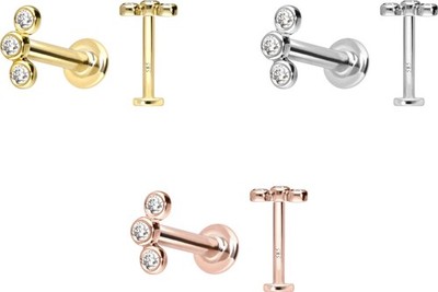 PIERCINGLINE 14 Karat Gold Labret mit Gewinde MOISSANIT-BOGEN
