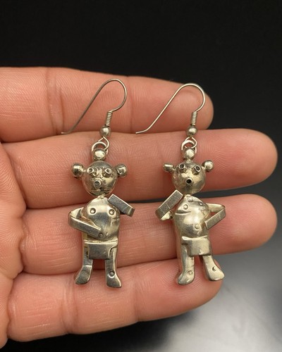 Hopi Indianer Sterlingsilber Koyemsi Schlammkopf Figur Haken Ohrhänger