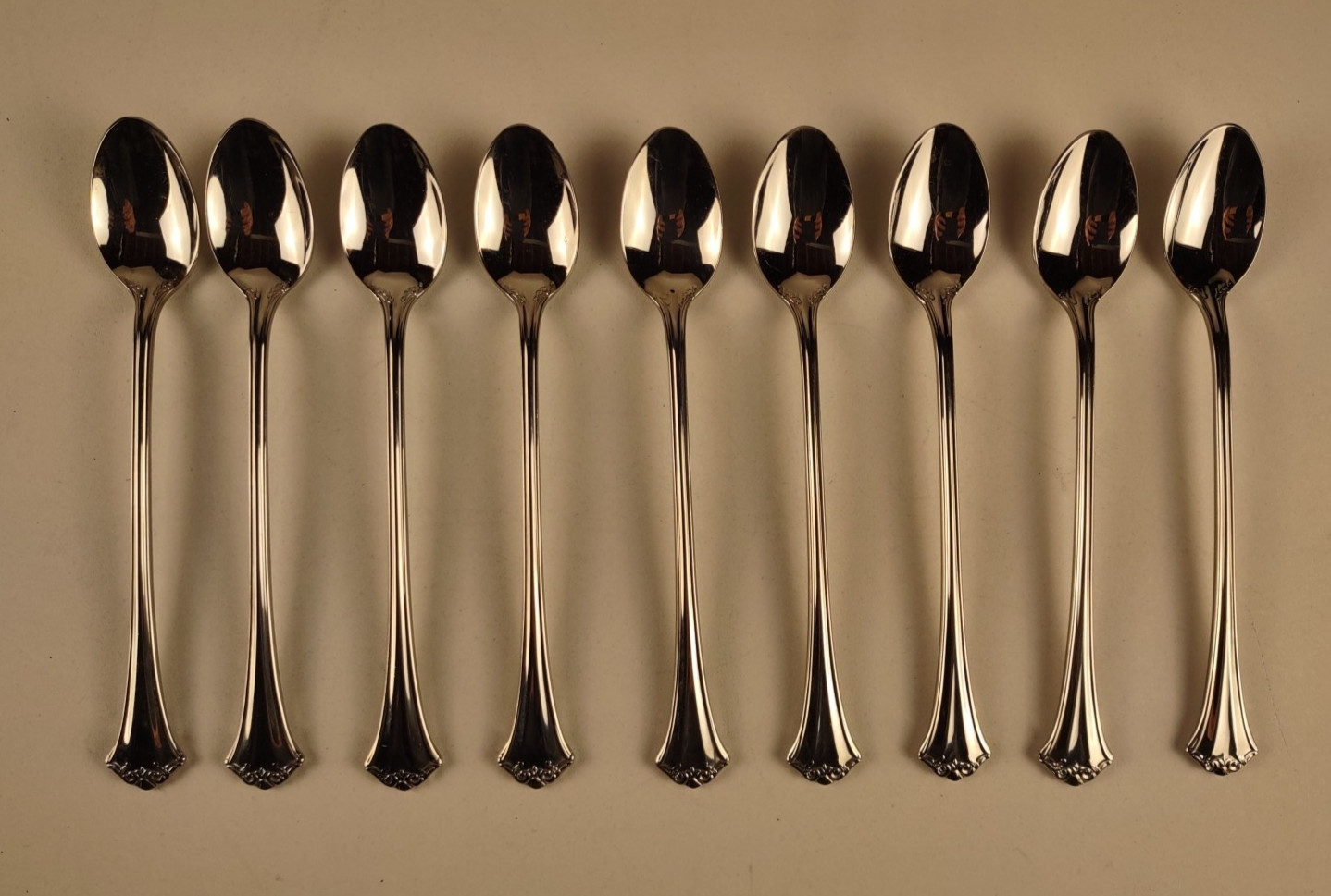 9 ICED TEASPOONS Reed & Barton COUNTRY FRENCH Stainless 18/8 Silverware Flatware