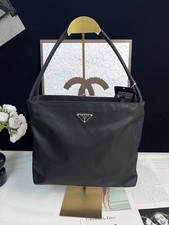 PRADA Nylon Tote Bag Triangle Logo Black Handbag  Auth