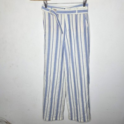 Ett:twa Anthropologie Blue Striped Wide Leg Belt Pants Women's Size 0