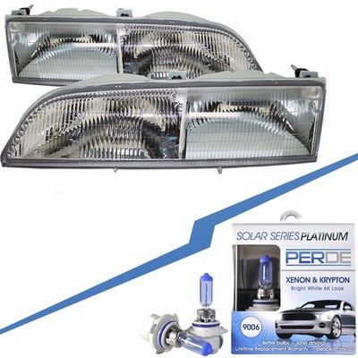Headlamp Chrome Halogen Set Left Right W/Xenons Fits 1989-1993 Ford Thunderbird
