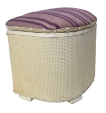 Vintage Lloyd Loom Style Wicker Half Moon Linen Basket Ottoman Storage FREE P&P