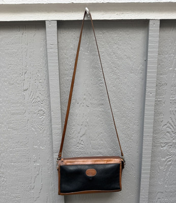 Vintage Marco Avane Two-Tone Black Pebbled Leather Crossbody Bag with Tan Trim