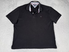Tommy Hilfiger Polo Shirt Men Extra Large Black Custom Fit Short Sleeve Cotton