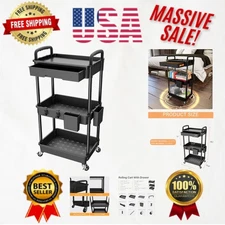 Stylish Multifunctional Rolling Utility Cart with Drawer for Any Room - Black