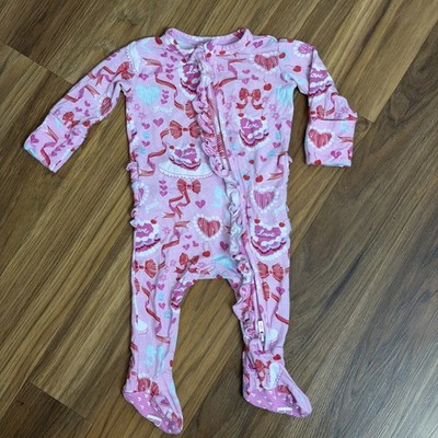 Posh Peanut Newborn Baby Girls Bamboo Ruffle Bum Love Cherry Bow Sleeper Pajamas