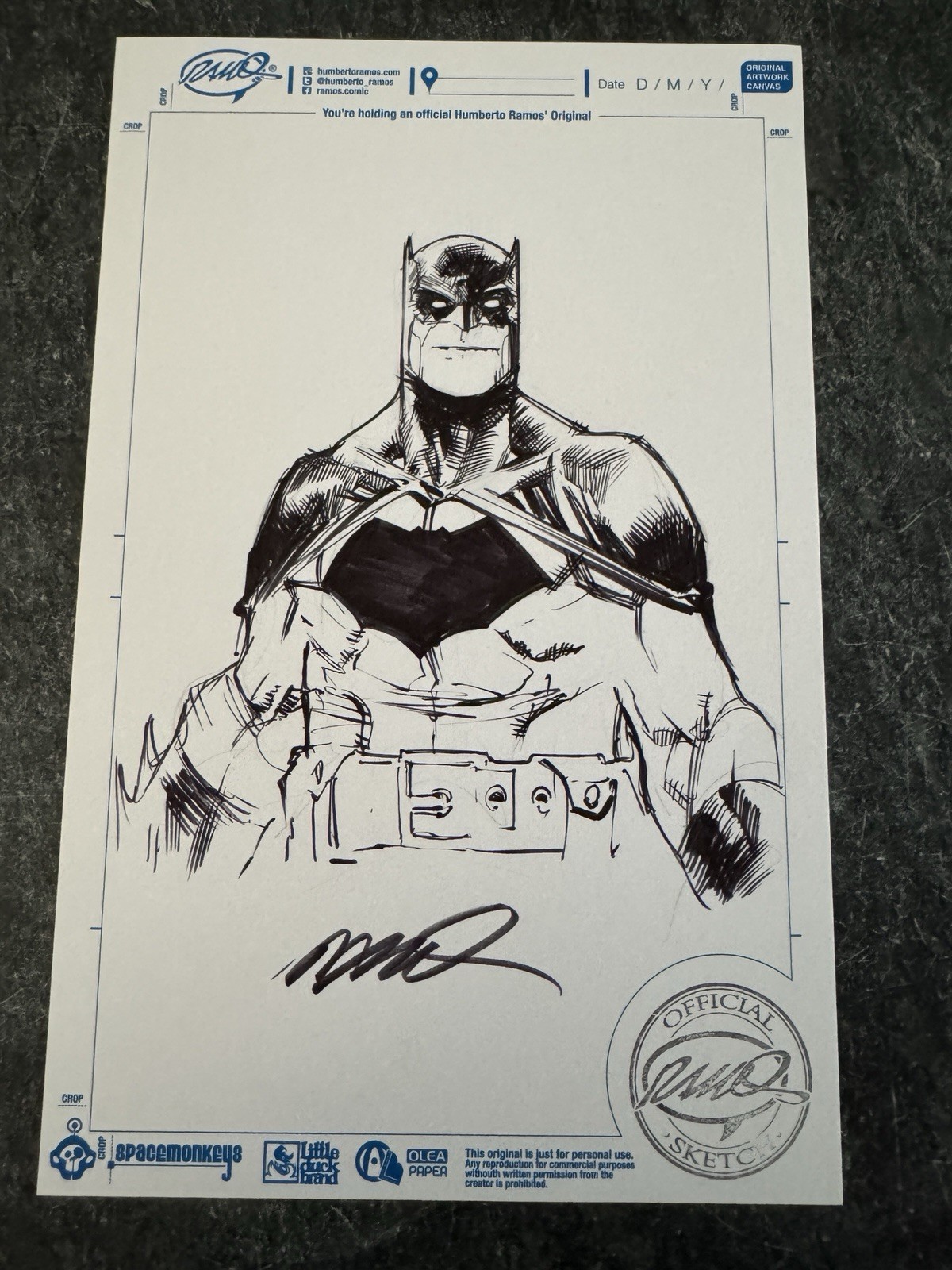 ¡Boceto artístico original de Batman The Dark Knight Returns de Humberto Ramos!