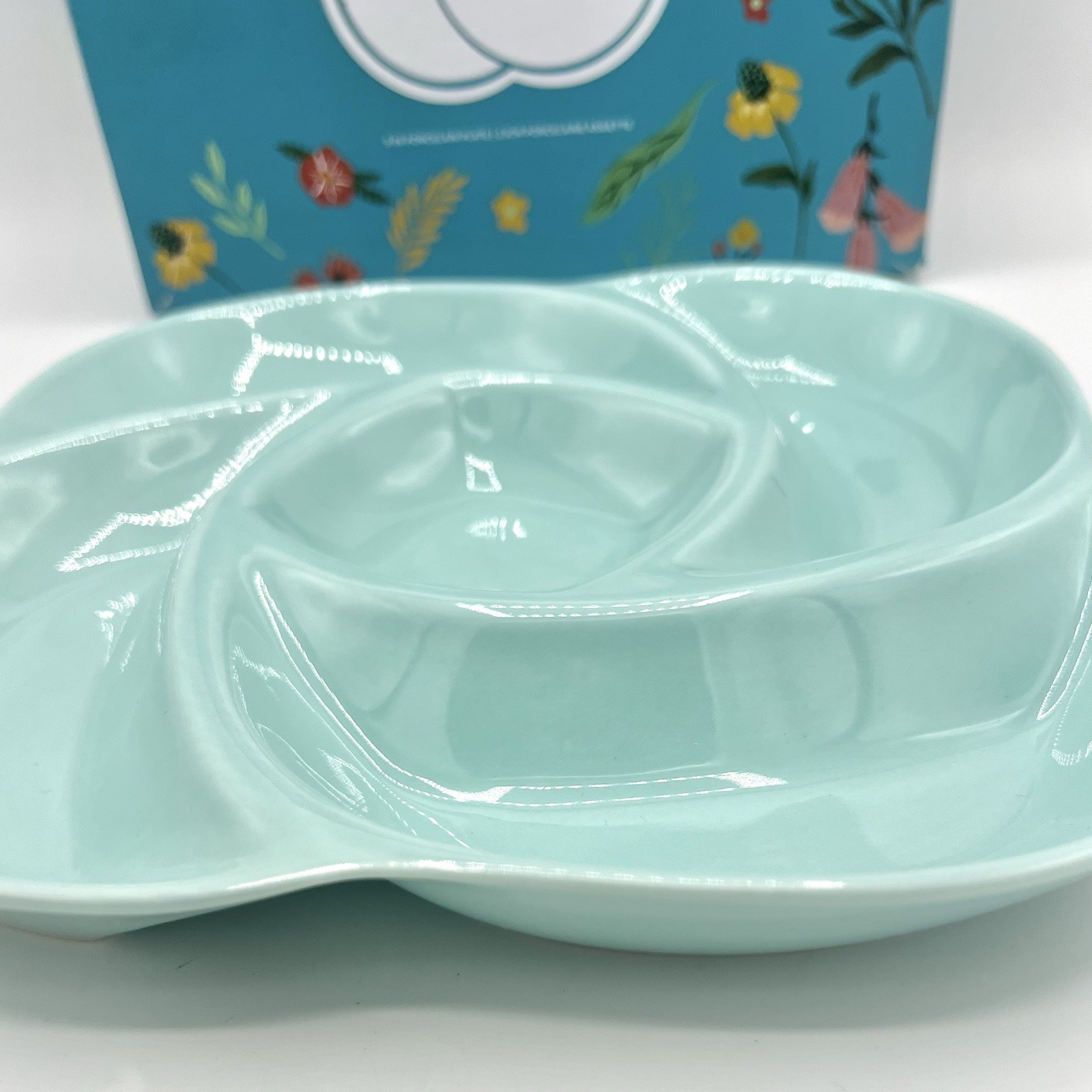 Chic & Tonic Ceramic Snack Platter Full Bloom Collection Divided Serving Dish 9”