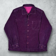 Vintage 50s Corduroy Rockabilly Button Up Shirt Burgundy Men's Size XL