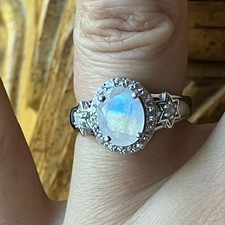 Natural Rainbow Moonstone Sterling Silver Ring Size 6