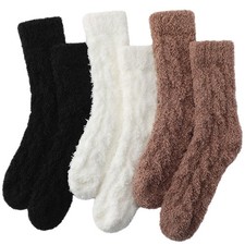 fauson 3 Pairs Fuzzy Socks for Women, Cozy Black/White/Brown