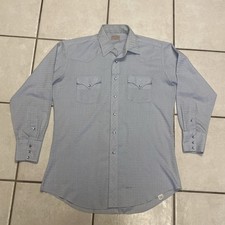 VTG H Bar C Ranchwear Western Shirt BLUE Textured Plaid Long Tail Pearl Snap XL 